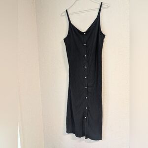 Aerie Black Button-Down Dress L Ribbed Stretchy Dainty Adjustable Elevated Basic